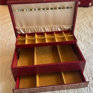 Luxurious Vintage Red and Gold Jewelry Box Organizer MidCentury
